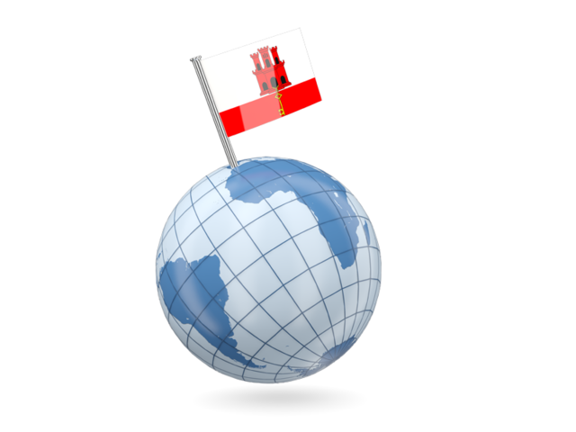 Earth with flag pin. Download flag icon of Gibraltar at PNG format