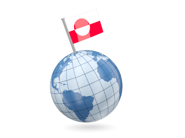 Earth with flag pin. Download flag icon of Greenland at PNG format