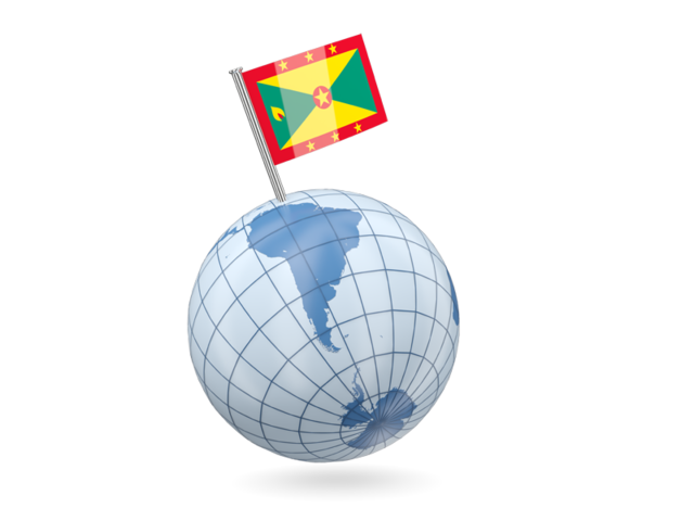 Earth with flag pin. Download flag icon of Grenada at PNG format