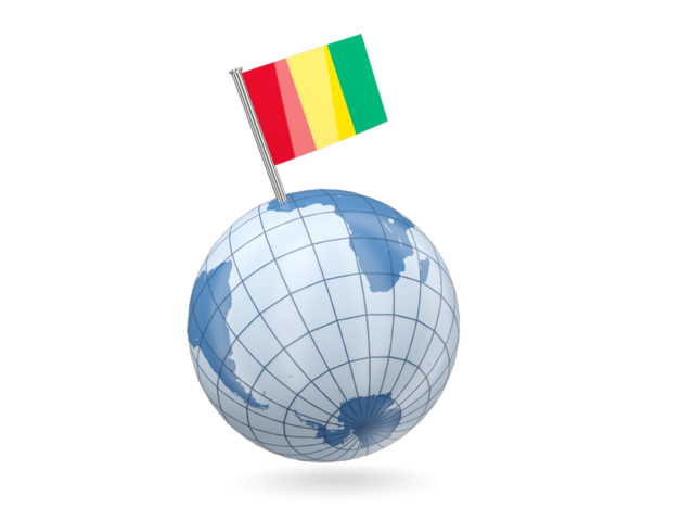 Earth with flag pin. Download flag icon of Guinea at PNG format