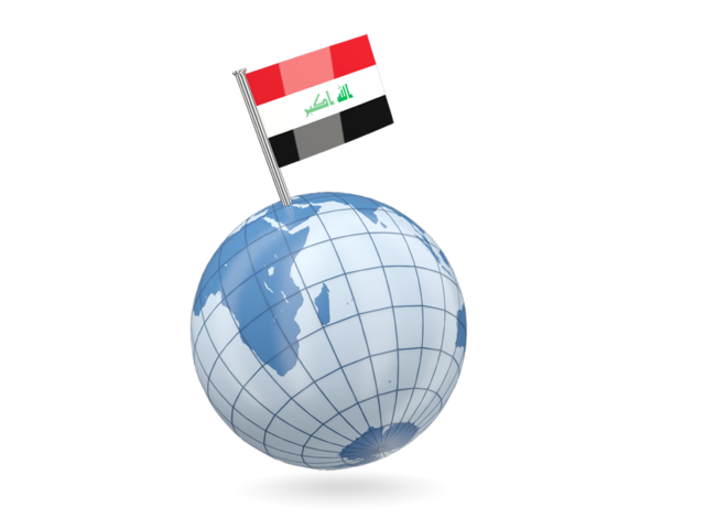 Earth with flag pin. Download flag icon of Iraq at PNG format
