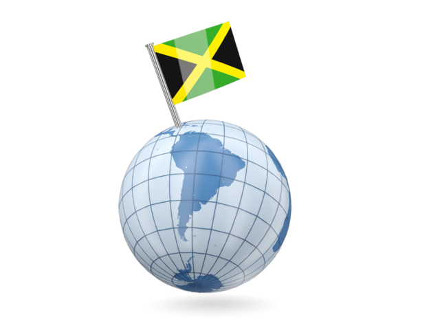 Earth with flag pin. Download flag icon of Jamaica at PNG format