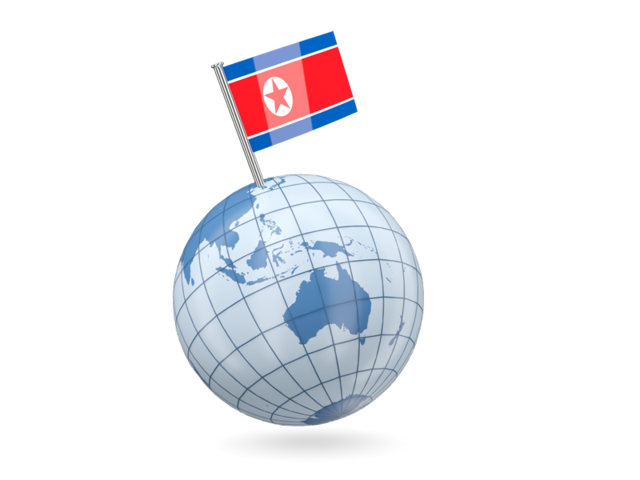 Earth with flag pin. Download flag icon of North Korea at PNG format