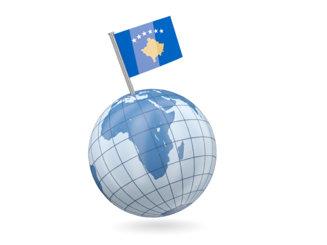 Earth with flag pin. Download flag icon of Kosovo at PNG format