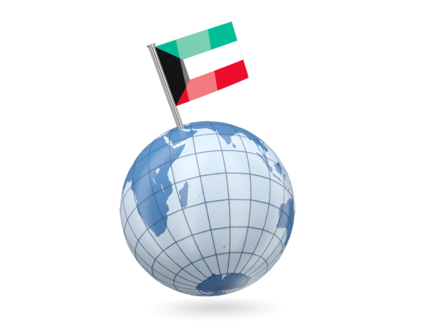 Earth with flag pin. Download flag icon of Kuwait at PNG format
