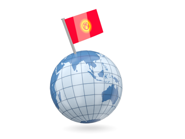 Earth with flag pin. Download flag icon of Kyrgyzstan at PNG format