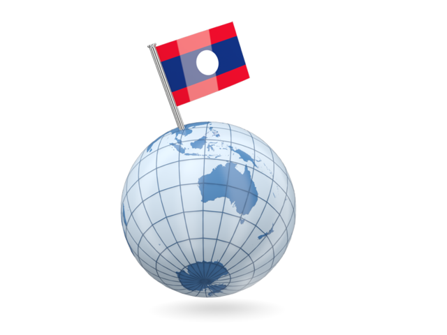Earth with flag pin. Download flag icon of Laos at PNG format