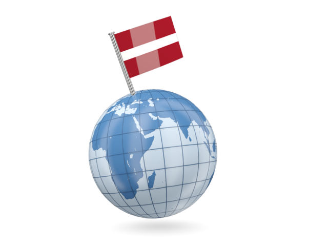 Earth with flag pin. Download flag icon of Latvia at PNG format