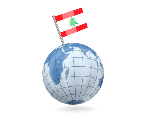 Earth with flag pin. Download flag icon of Lebanon at PNG format