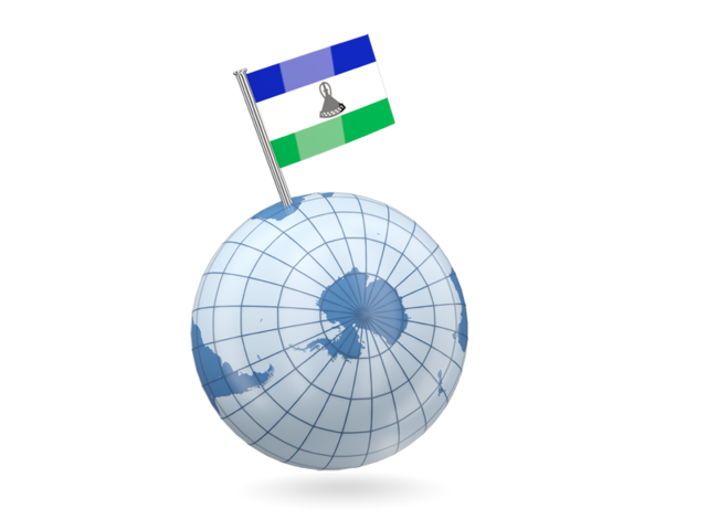 Earth with flag pin. Download flag icon of Lesotho at PNG format