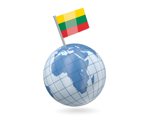 Earth with flag pin. Download flag icon of Lithuania at PNG format