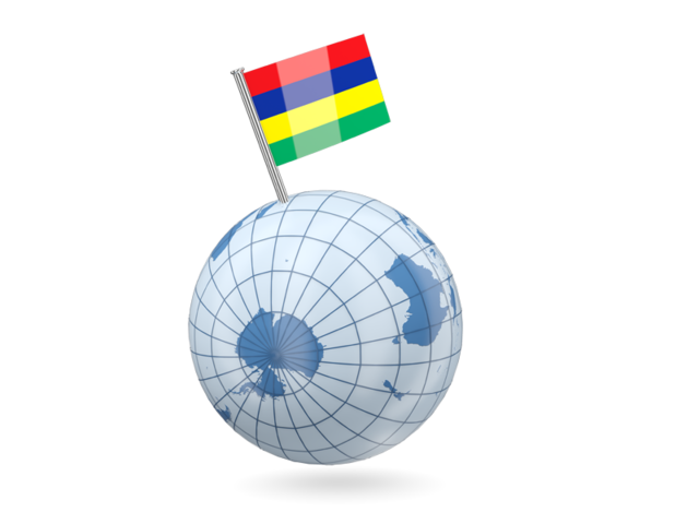 Earth with flag pin. Download flag icon of Mauritius at PNG format