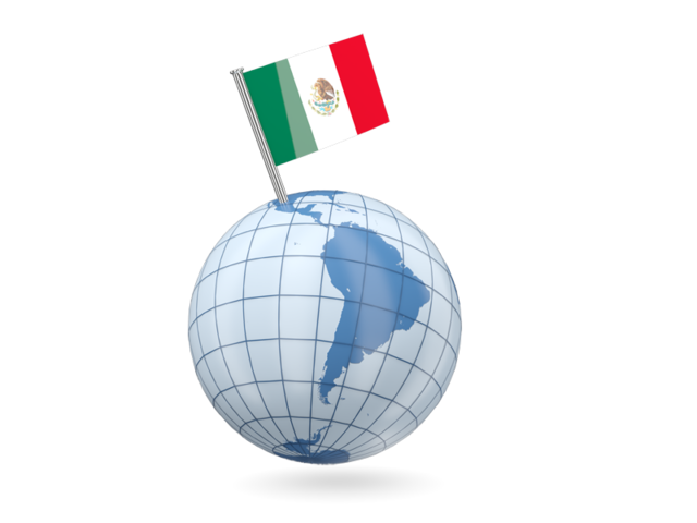 Earth with flag pin. Download flag icon of Mexico at PNG format