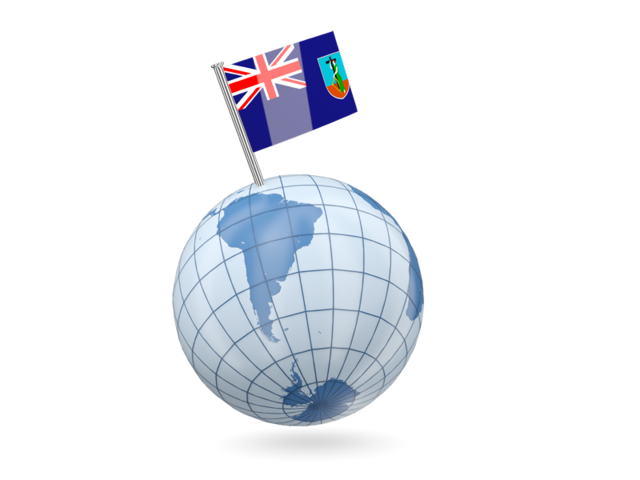 Earth with flag pin. Download flag icon of Montserrat at PNG format