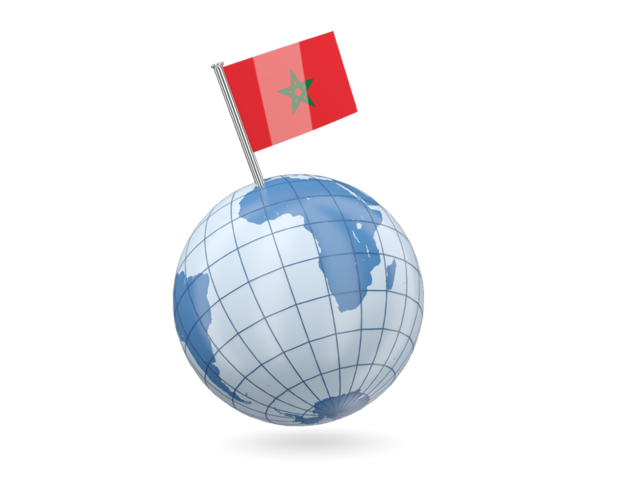 Earth with flag pin. Download flag icon of Morocco at PNG format