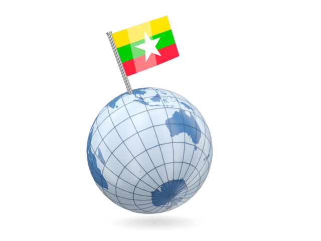 Earth with flag pin. Download flag icon of Myanmar at PNG format