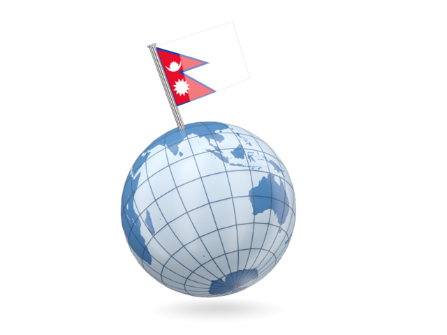 Earth with flag pin. Download flag icon of Nepal at PNG format