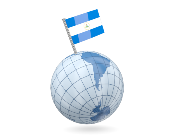 Earth with flag pin. Download flag icon of Nicaragua at PNG format