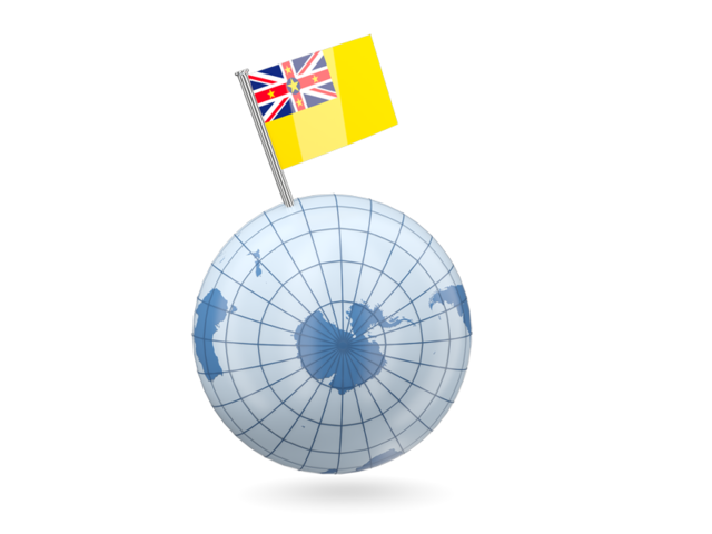 Earth with flag pin. Download flag icon of Niue at PNG format