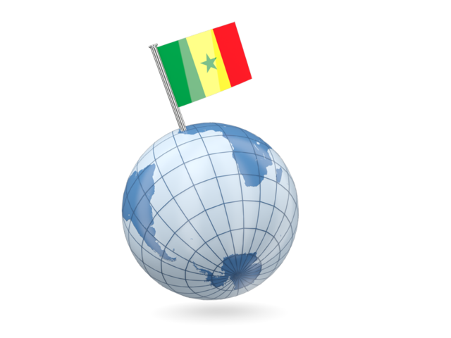 Earth with flag pin. Download flag icon of Senegal at PNG format