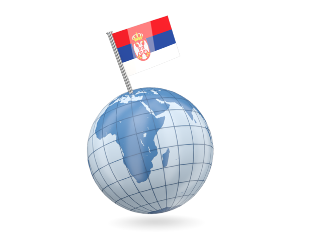 Earth with flag pin. Download flag icon of Serbia at PNG format