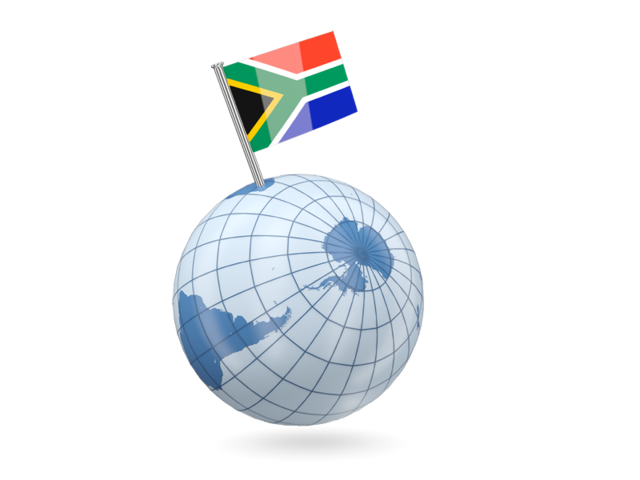 Earth with flag pin. Download flag icon of South Africa at PNG format