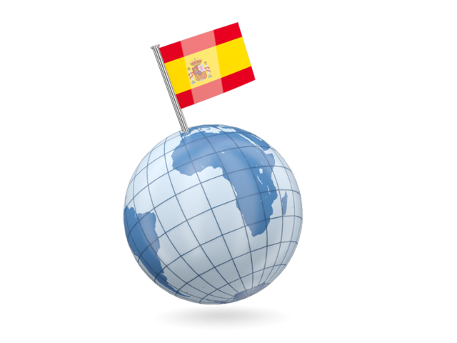 Earth with flag pin. Download flag icon of Spain at PNG format