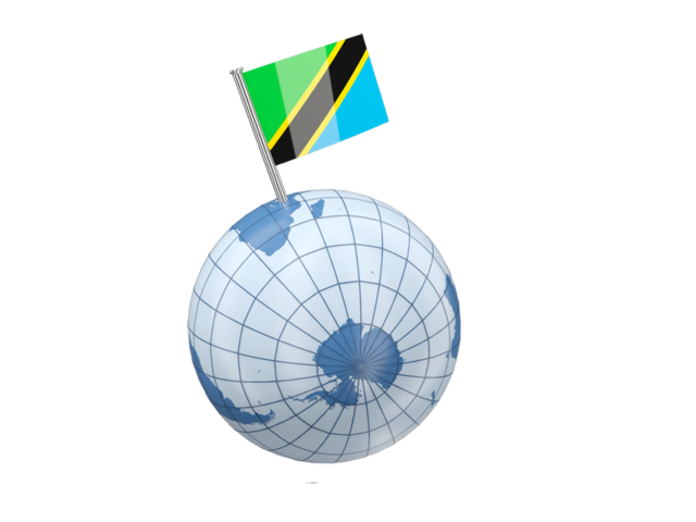 Earth with flag pin. Download flag icon of Tanzania at PNG format