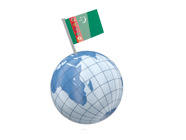 Earth with flag pin. Download flag icon of Turkmenistan at PNG format