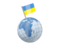 Ukraine. Earth with flag pin. Download icon.