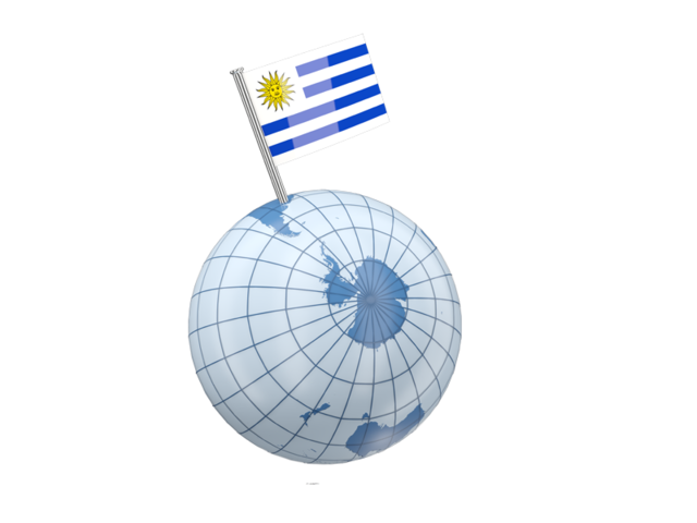 Earth with flag pin. Download flag icon of Uruguay at PNG format