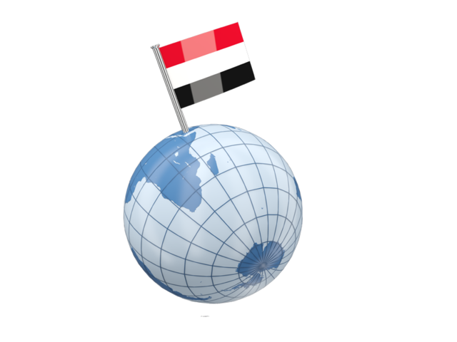 Earth with flag pin. Download flag icon of Yemen at PNG format