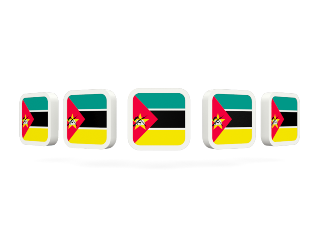 Five square icons. Download flag icon of Mozambique at PNG format
