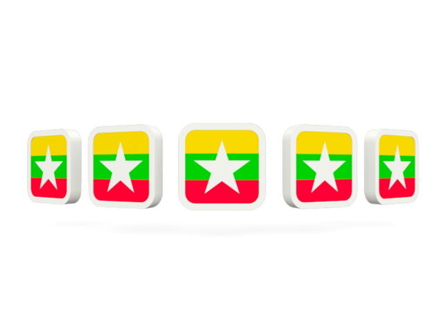 Five square icons. Download flag icon of Myanmar at PNG format