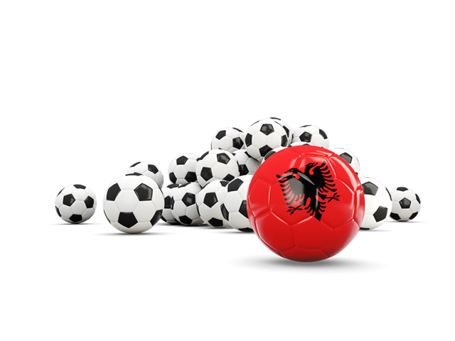 Flag in front of footballs. Download flag icon of Albania at PNG format