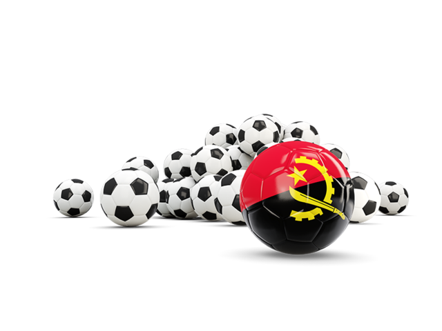 Флаг на фоне футбольных мячей. Скачать флаг. Ангола