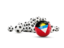 Antigua and Barbuda. Flag in front of footballs. Download icon.