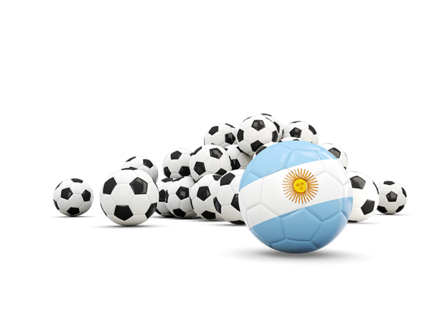 Флаг на фоне футбольных мячей. Скачать флаг. Аргентина