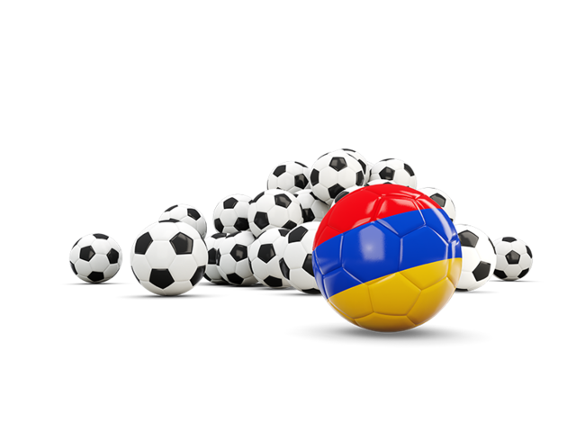 Флаг на фоне футбольных мячей. Скачать флаг. Армения