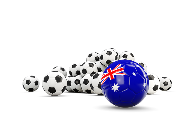 Флаг на фоне футбольных мячей. Скачать флаг. Австралийский Союз