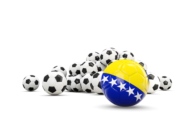 Флаг на фоне футбольных мячей. Скачать флаг. Босния и Герцеговина