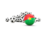 Burkina Faso. Flag in front of footballs. Download icon.