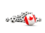 Canada. Flag in front of footballs. Download icon.