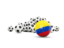 Колумбия. Флаг на фоне футбольных мячей. Скачать иллюстрацию.
