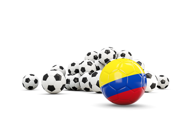 Флаг на фоне футбольных мячей. Скачать флаг. Колумбия