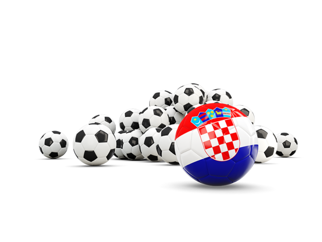 Флаг на фоне футбольных мячей. Скачать флаг. Хорватия