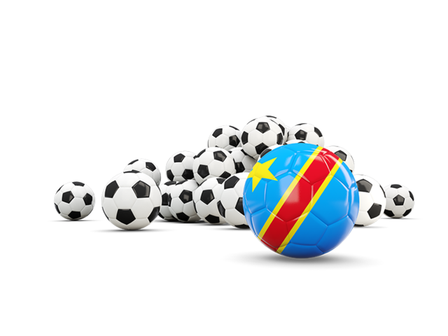 Флаг на фоне футбольных мячей. Скачать флаг. Демократическая Республика Конго