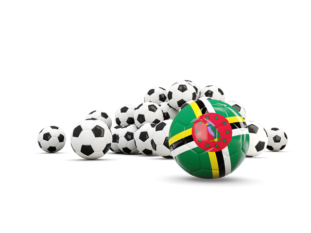 Flag in front of footballs. Download flag icon of Dominica at PNG format