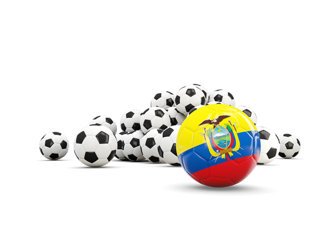 Флаг на фоне футбольных мячей. Скачать флаг. Эквадор