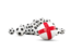 England. Flag in front of footballs. Download icon.